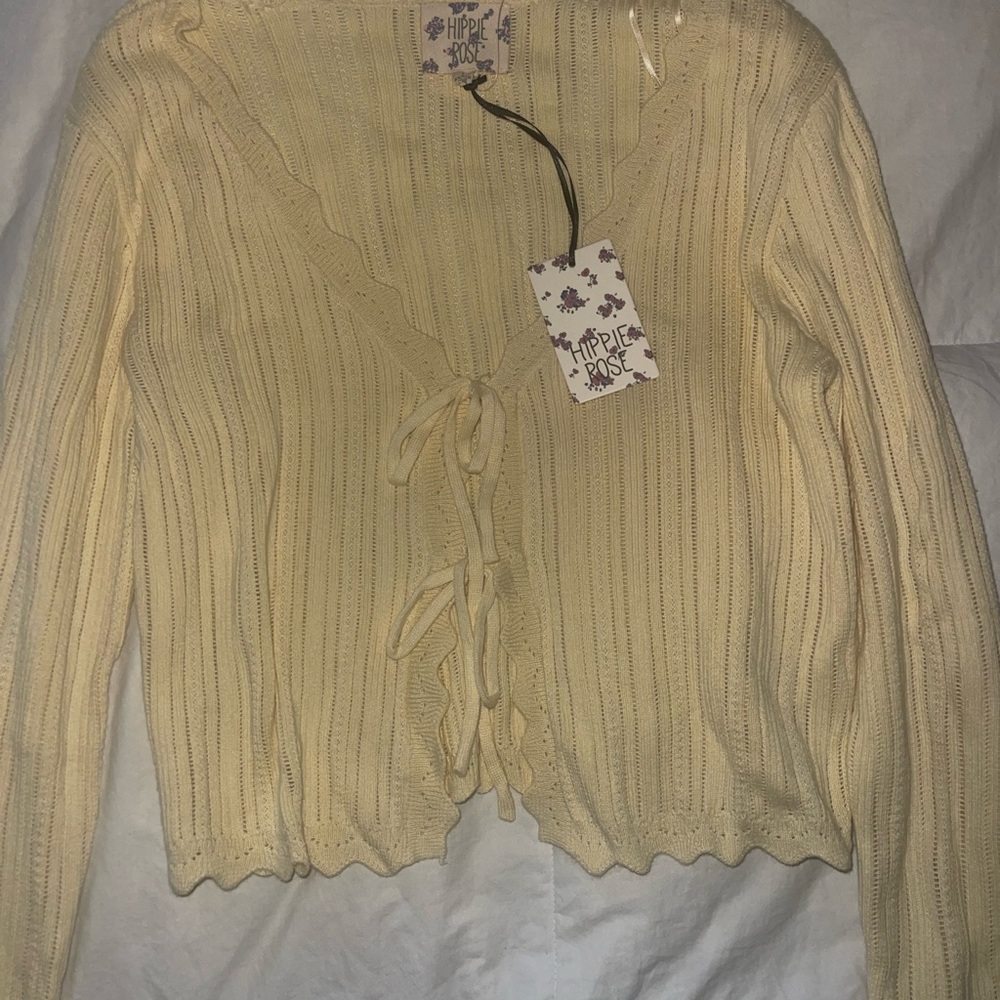 Cream Ribbed Knit Cardigan - Picture 2 of 3
